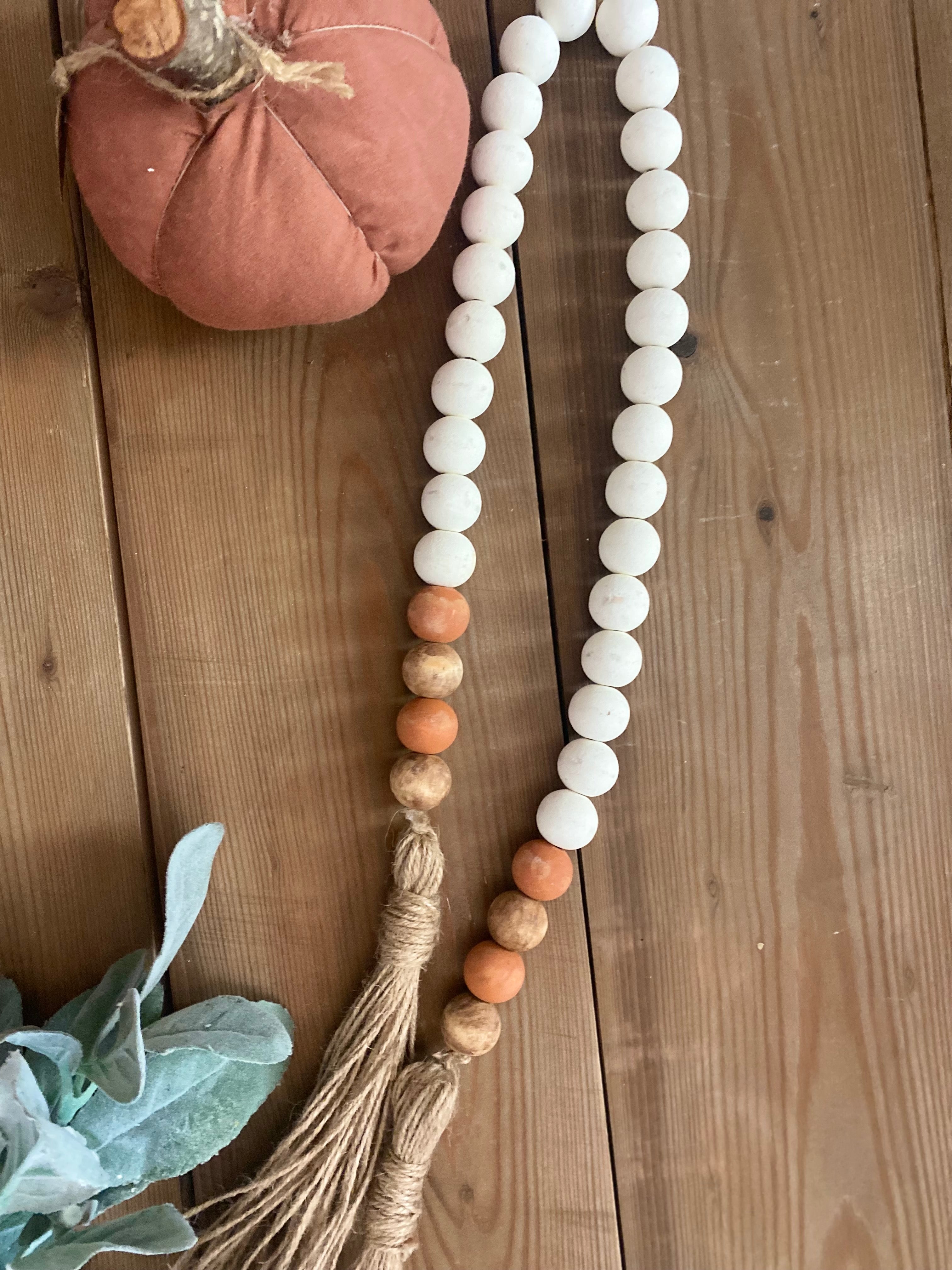Distressed Wooden Bead Garland with Tassels
